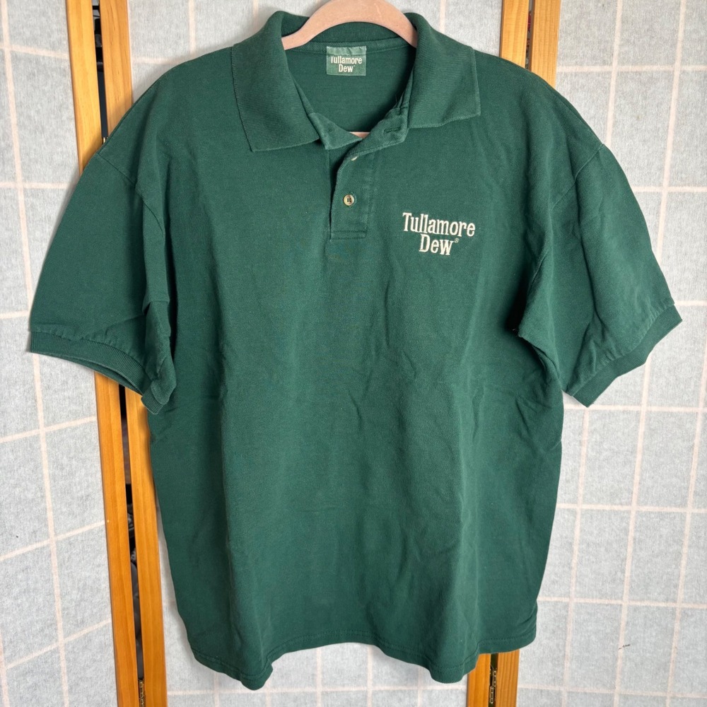 VTG Tullamore Dew Irish Whiskey Polo Shirt Mens Green Short Sleeve‎ XL